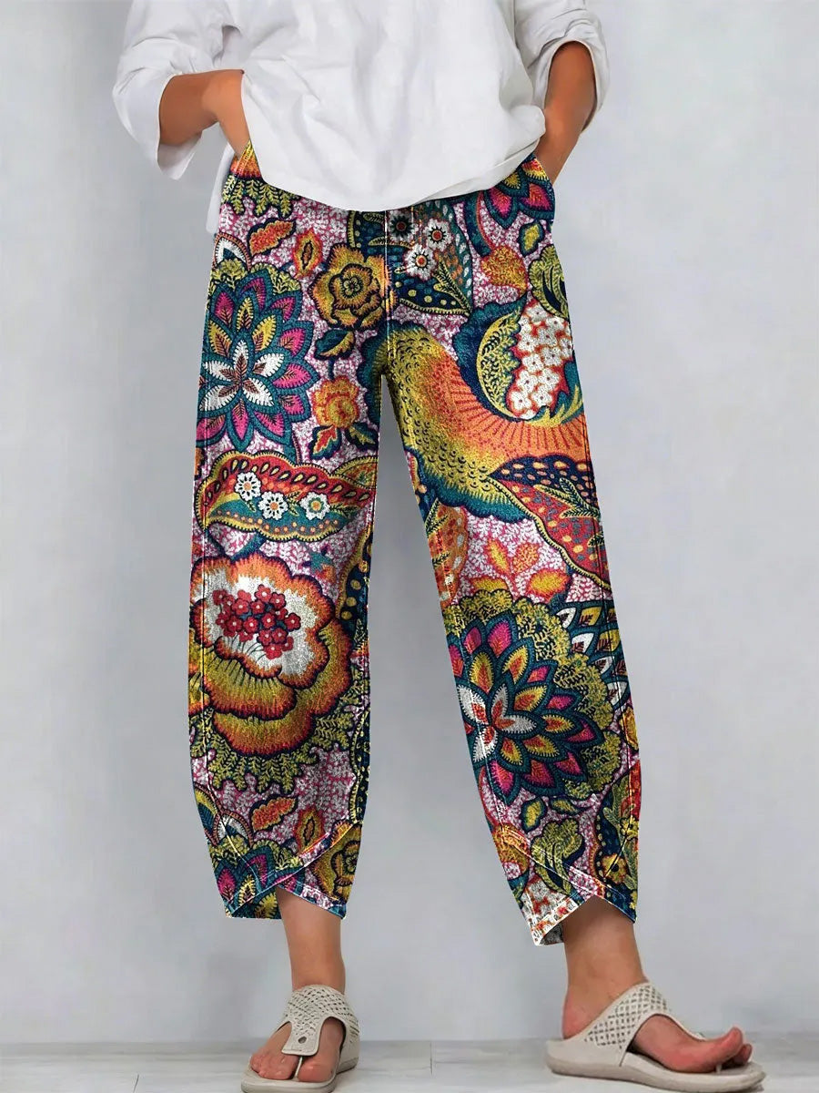 Women's Retro Floral Style Print Casual Style Wide Leg Pants
